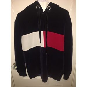 GIGI HADID x TOMMY HILL BLUE VELVET HOODIE